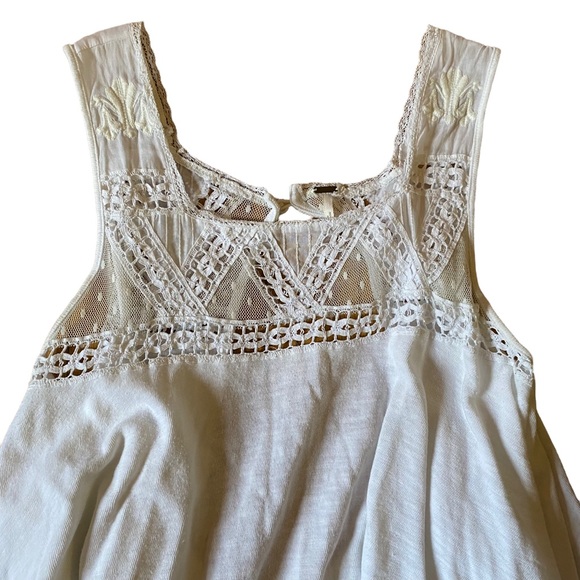 Free People | Costa Mesh Tank Top Ivory Lace Split Back Size Small - Picture 7 of 11